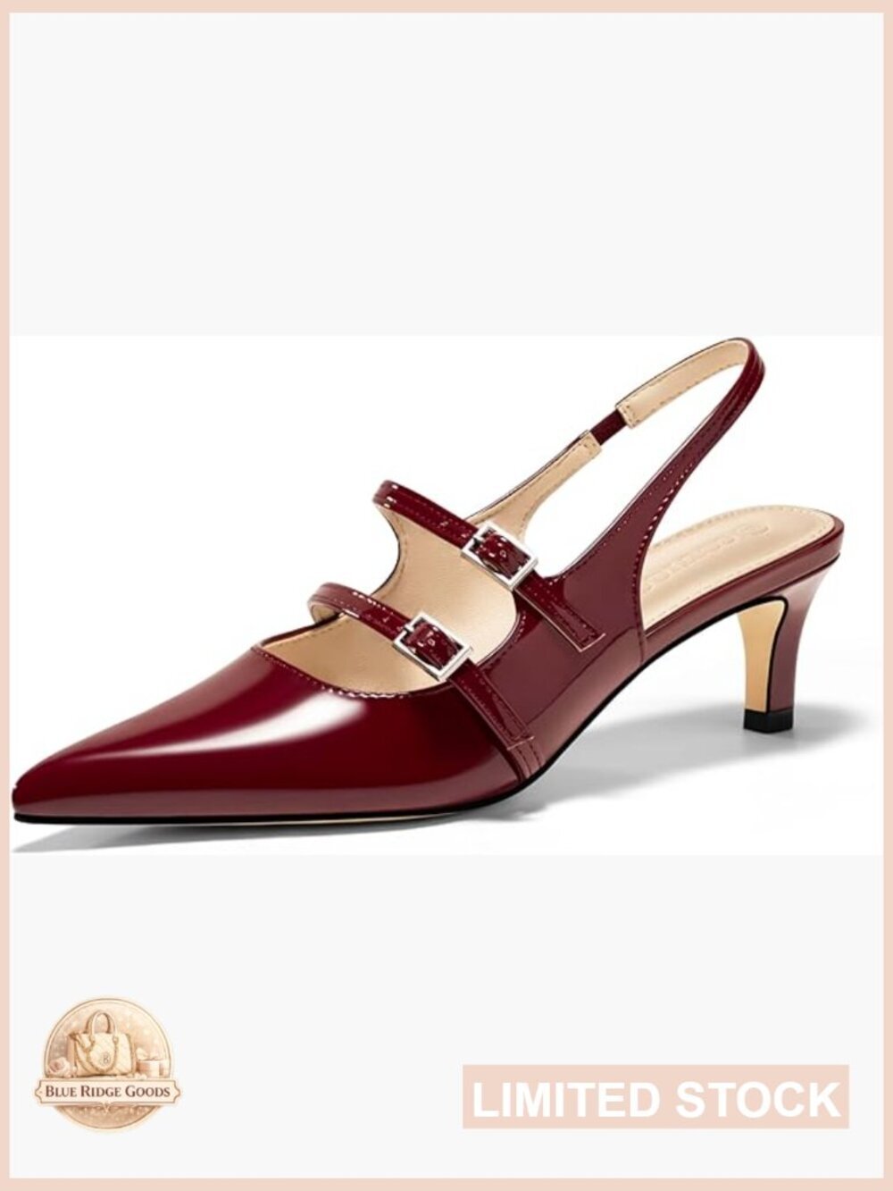 Slingback Kitten Heels Mary Jane Pumps Closed Pointed Toe Buckle Strap Wedding